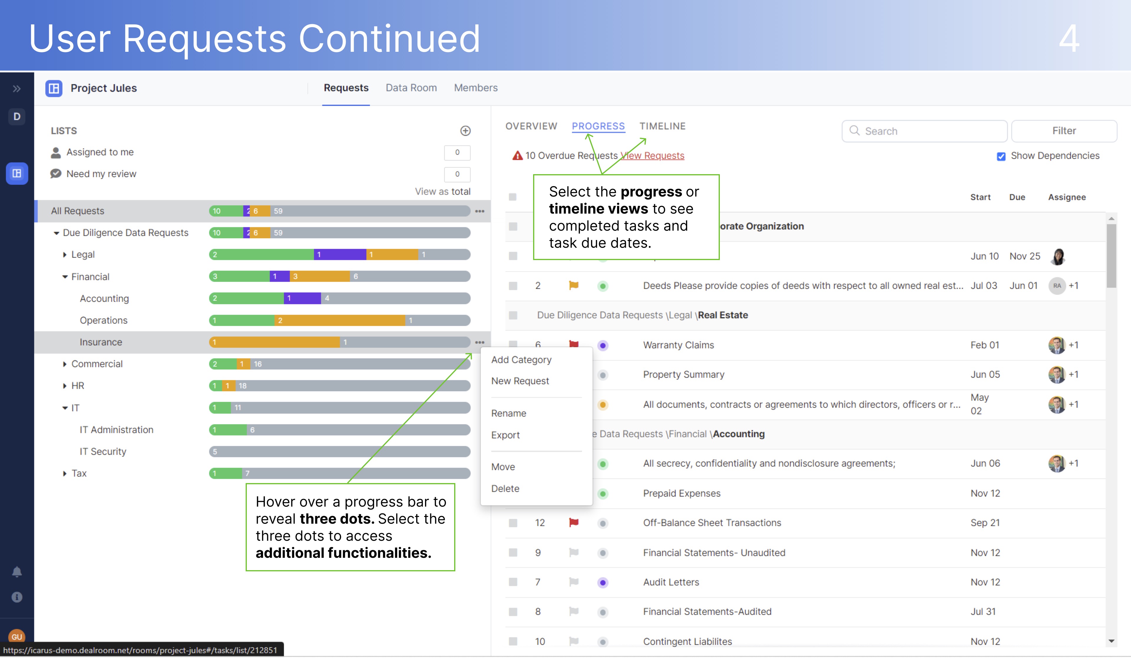 dealroom user request continued