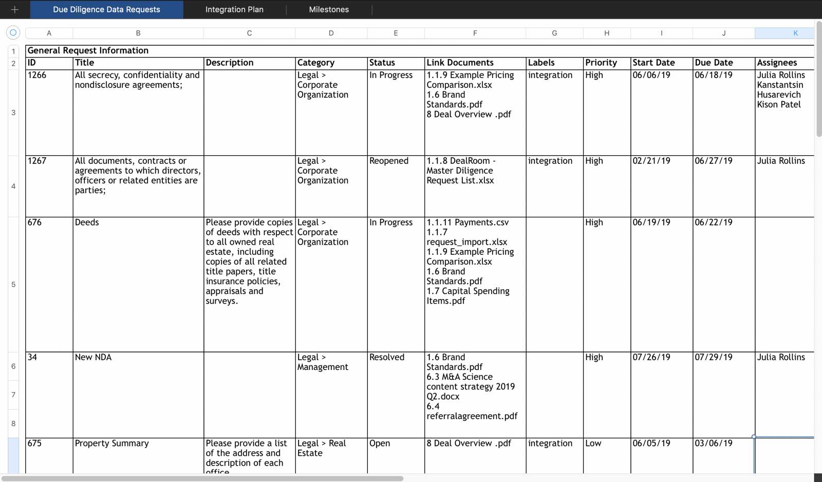 M&A Excel Tracker