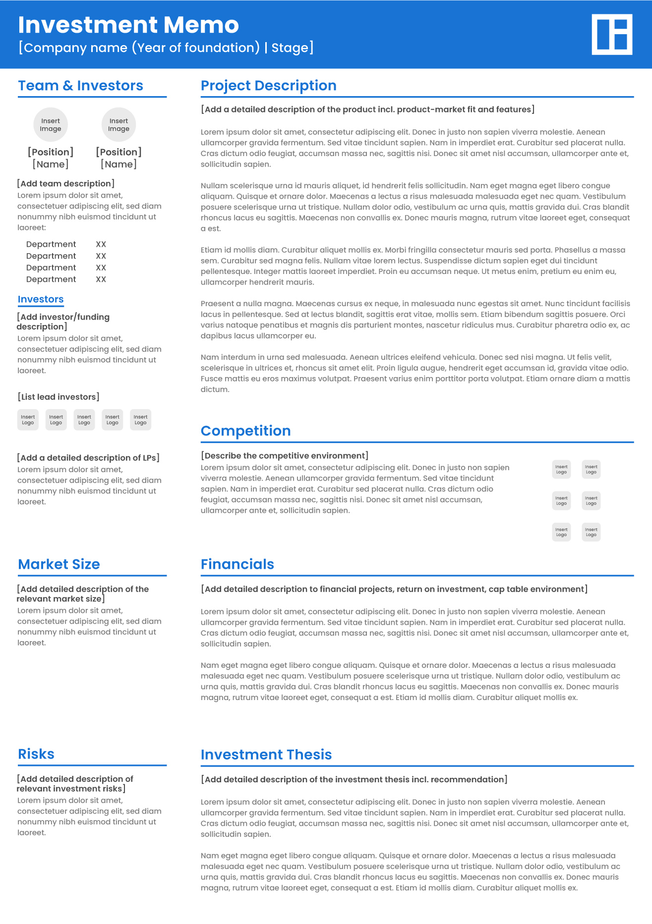 investment memorandum design