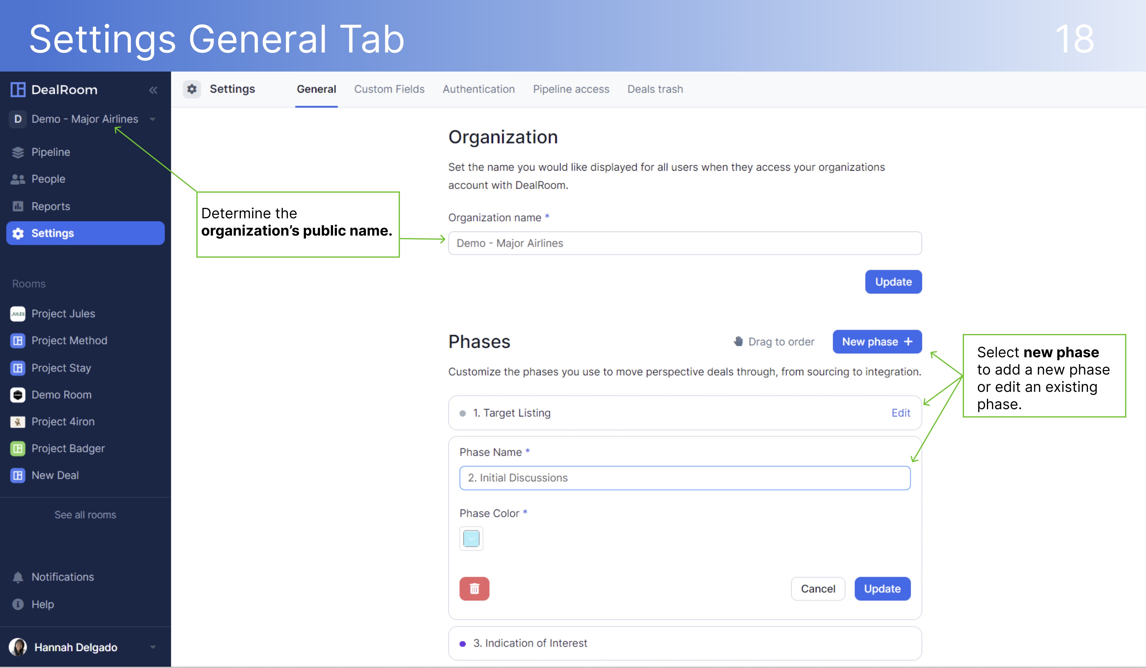 DealRoom Settings General Tab