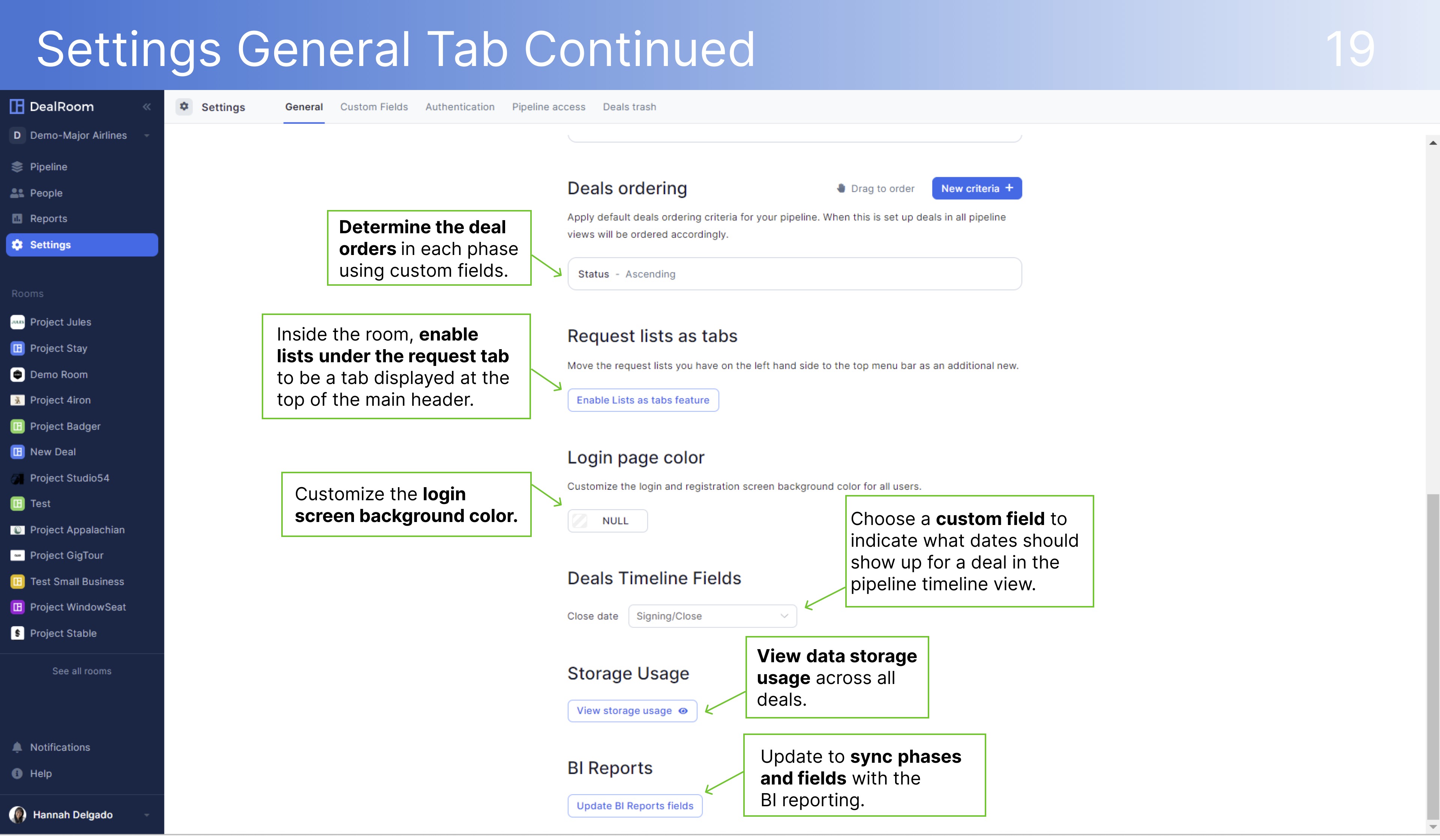  DealRoom Settings General Tab Continued