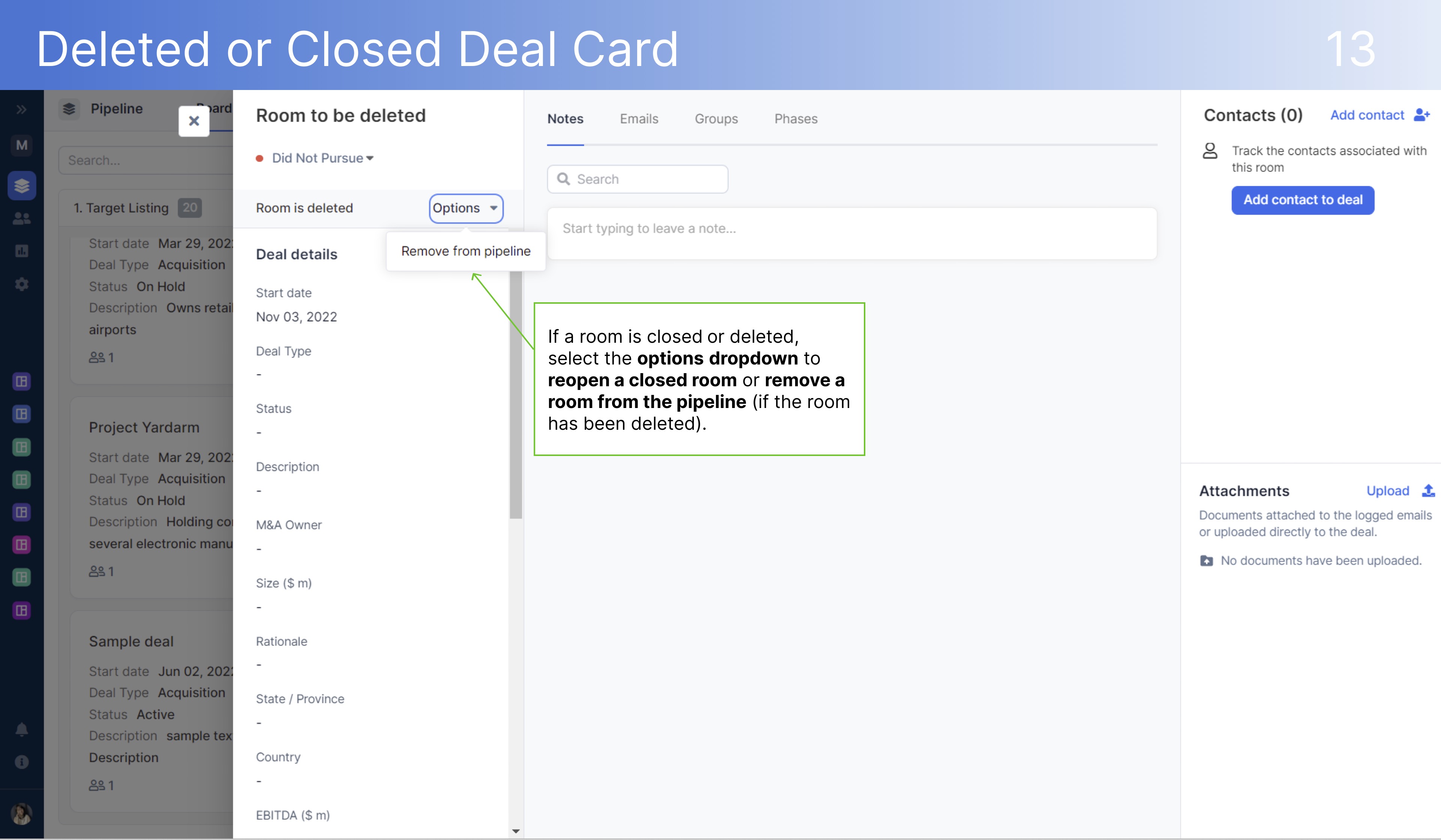 Deleted or Closed Deal Card
