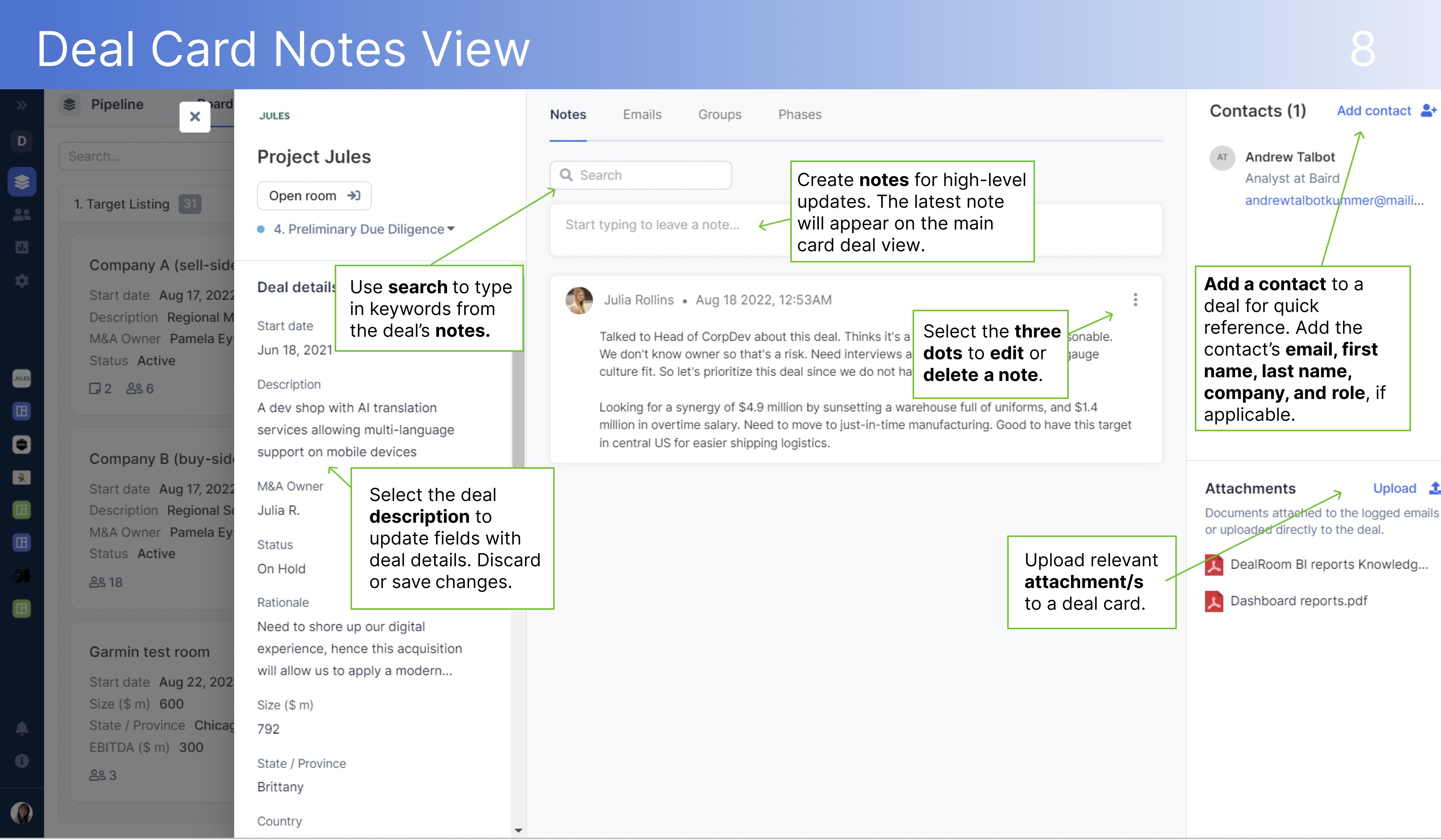 DealRoom Deal Card Notes View