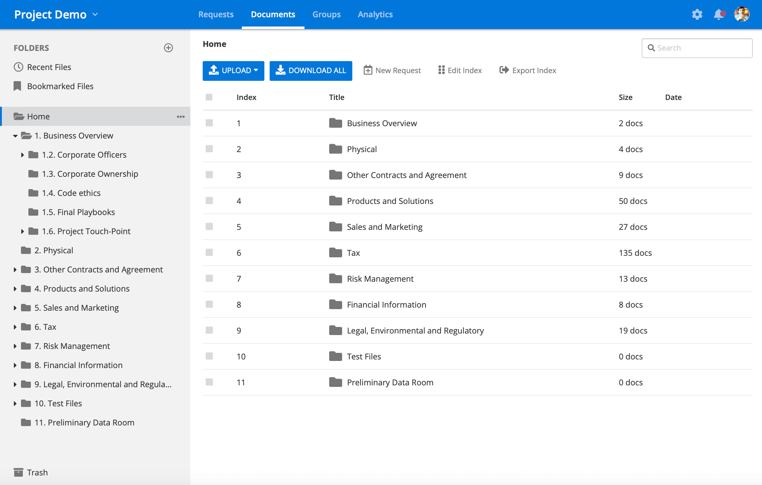 virtual data room index & folder structure